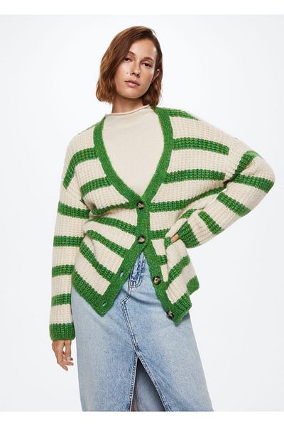 MANGO Woman Buttoned Striped Cardigan