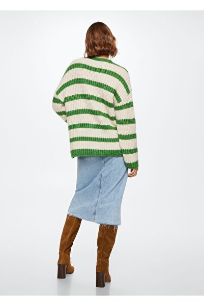 MANGO Woman Düğmeli Çizgili Hırka