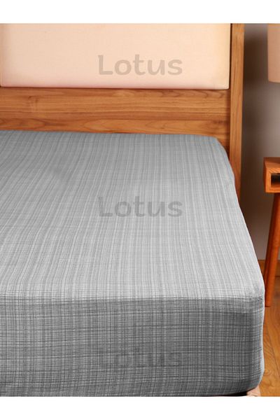 Lotusline Brush Pattern Ranforce Elastic Fitted Sheet Set Single Pillow Gray 120x200