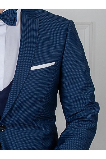 Sarar Interview Special Slim Fit Açık Lacivert Yelekli Smokin