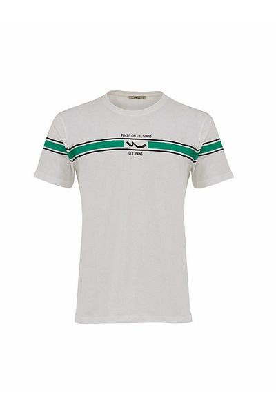 Ltb Pıteha Men's Crew Neck Printed Slim Fit T-shirt White