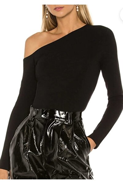 Nsb Tasarım Kadın Tek Omuz Çıtçıtlı Siyah Bodysuit