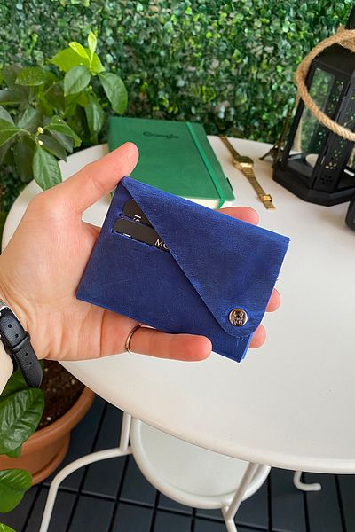 Modica Vista - Γνήσιο δέρμα Φυσικό Μινιμαλιστικό Origami Πτυσσόμενο Μπλε Ανδρικό Πορτοφόλι