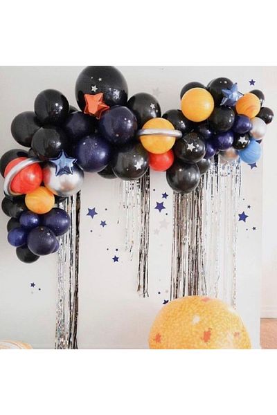Çemrek Süs Parti Birthday Set Space Balloon Chain Set 55pcs Balloon Tassel And Balloon Chain