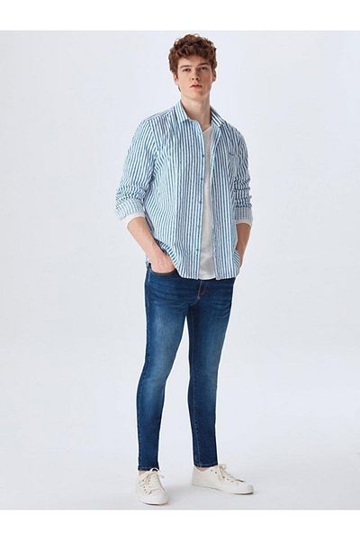 Ltb White Striped Kogema Men's Shirt
