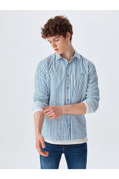 Ltb White Striped Kogema Men's Shirt