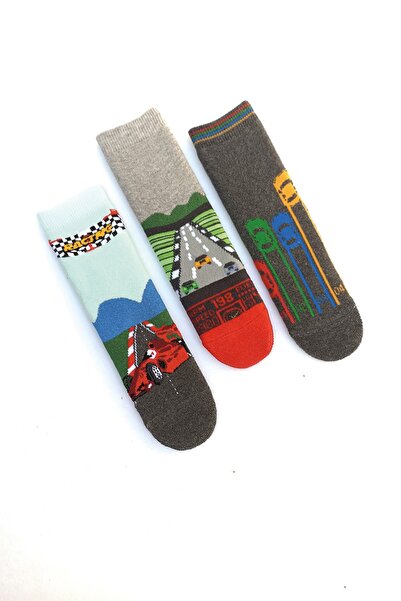 MEM SOCKS جوارب للأطفال مكونة من 3 قطع منقوشة على شكل سيارة مضادة للانزلاق