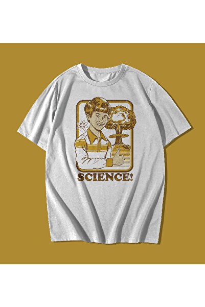 rebelberi Tricou alb unisex oversize cu scris Science Science