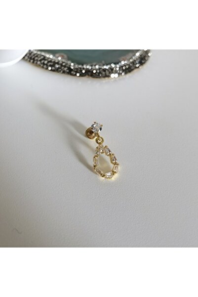 Bylin Cerrahi Çelik Zirkon Taşlı Damla Piercing - 1 Adet