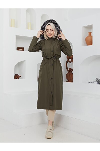 KMKkombin Γυναικείο αδιάβροχο και αντιανεμικό παλτό μεγάλου μεγέθους με πλήρη γούνα