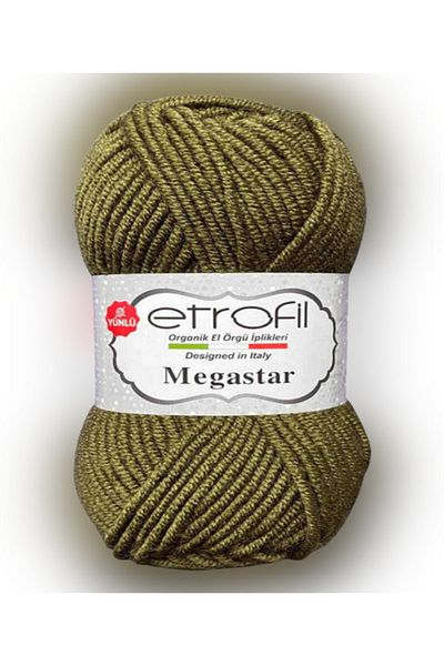 Etrofil Megastar 74065 Khaki Green 25% Wool Blended Thick Thread Cardigan Vest Scarf Beanie Thread