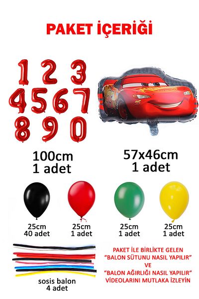 PARTİAVM Lightning Mcqueen Numeral Balloon Column Cars Balloon Traffic Lamp Shaped Welcome Set