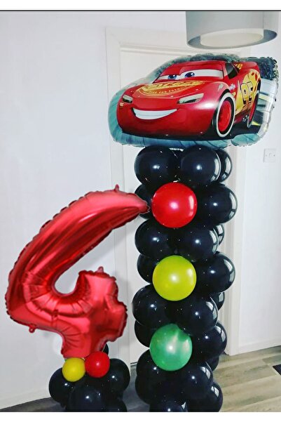PARTİAVM Şimşek Mcqueen Rakamlı Balon Sütunu Arabalar Balon Trafik Lambası Şe...