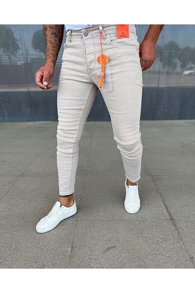 Oliggopol Ανδρική πέτρα Χρώμα Slim Fit Lycra Τζιν Παντελόνι Τζιν φόρμα καρπού