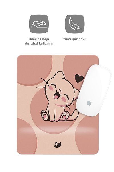 Özer Store Cute Cat Drawing Rectangular Mouse Pad with Wrist Support Mouse Pad