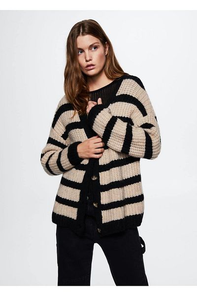 MANGO Woman Gestreifte Strickjacke mit Knöpfen