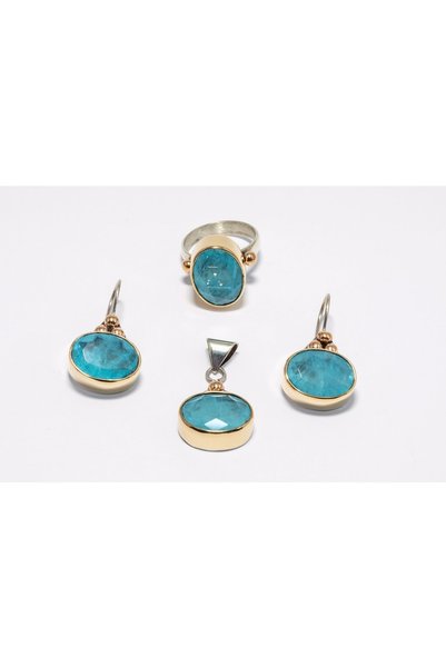 Erkbay Paraiba Taşlı El Yapımı Üçlü Gümüş Set