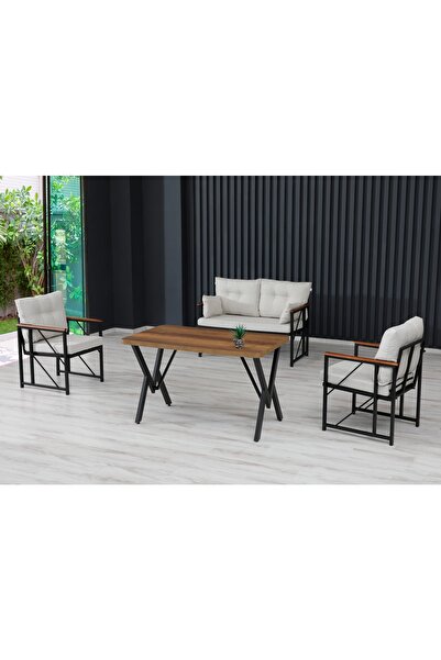 Kırlenta Liva 2+1+1 + Masa Krem Bahçe Mutfak Balkon Mobilyası