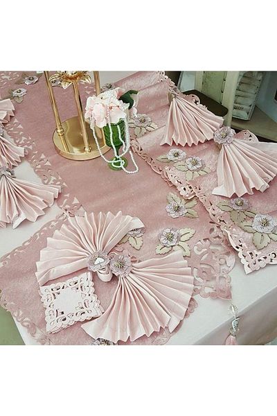 Finezza Afife Velvet Powder Powder Tableware Set for 8 People 160x230 Cm 34 Pieces - 49