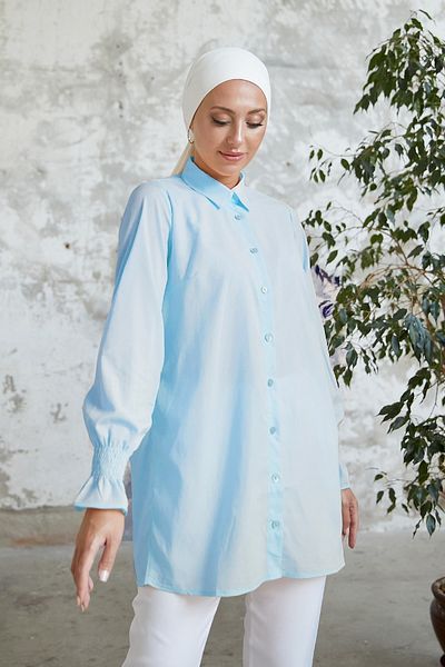 InStyle Reya Sleeve Shirred Shirt - Baby Blue