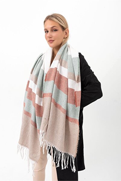 Saria Moda شال مخطط ذو ملمس ناعم وكتف سميك