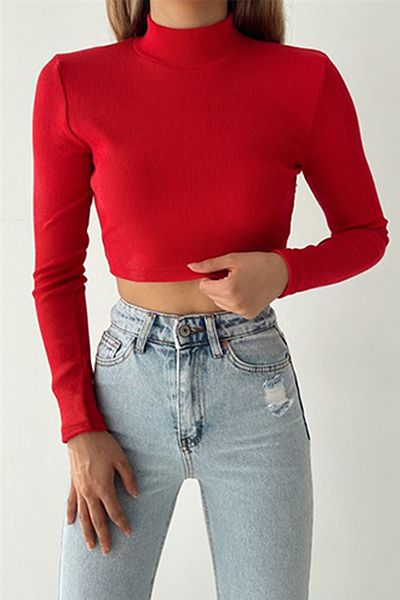 Ortaya Çık Red Turtleneck Camisole Crop Blouse