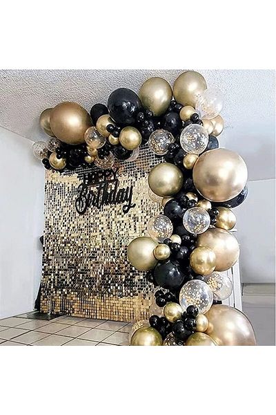 DÜVENCİ TİCARET Black Gold Balloon Confetti Balloon 50 Liters