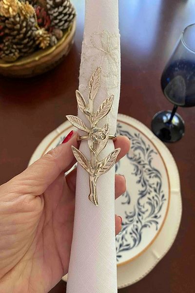 Emtory Home 6 Pieces Silver Olive Branch Modern Metal Napkin Ring
