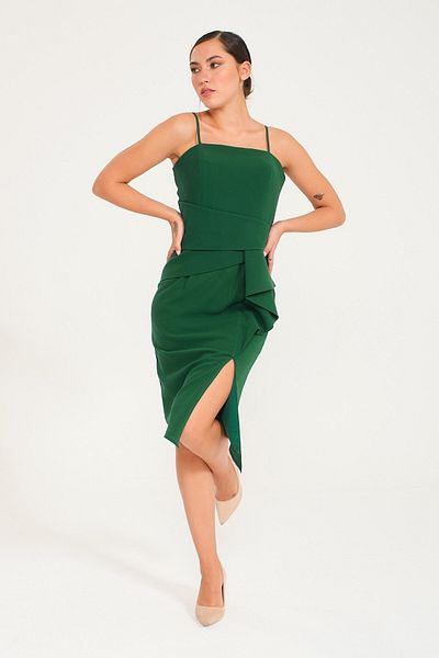 SpringStore Rochie de seara scurta cu bretele de smarald