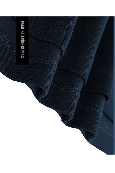 DE PLEIN Long Sleeve Poseidon Polo Neck Navy Blue Cotton Fabric Sweatshirt