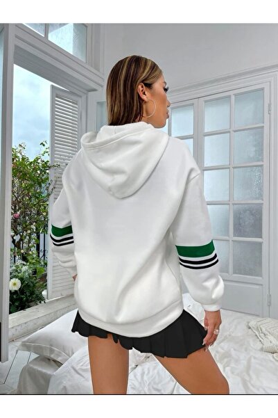 MOONBULL Καλιφόρνια 91 Λευκό μανίκι εμπριμέ με κουκούλα oversize φούτερ