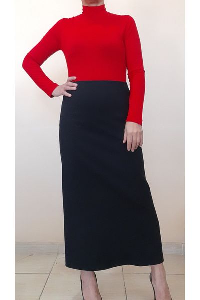 Mertcan Butik Black Steel Knitted Pencil Skirt with Elastic Waist