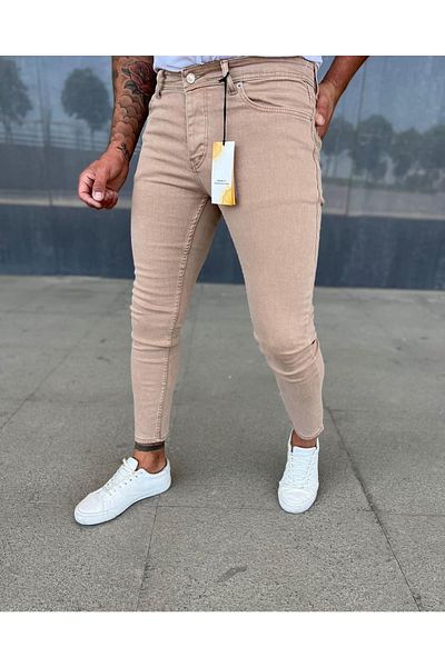 Oliggopol Ανδρικό Camel Slim Fit Lycra τζιν παντελόνι Τζιν φόρμα αστραγάλου