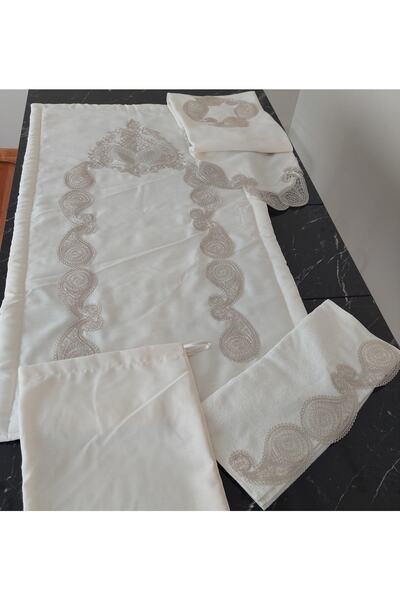 BULUT HOME Lüks Gardenya Keten 6 Parça Seccade Takımı