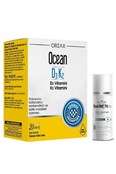 Ocean Orzax D3k2 Drops 20ml and Facial Cleansing Gel 100ml Set