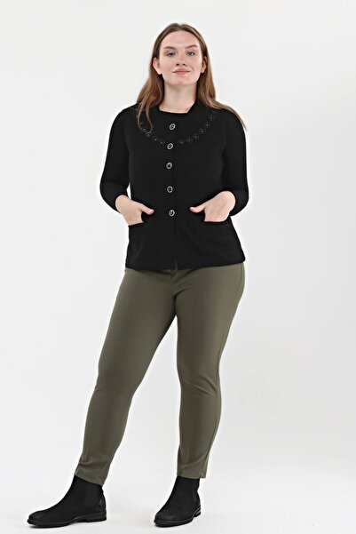 Laden Triko Çelik Örgü Boncuklu El Işi Tığlı Kalın Kışlık Anne Yelek