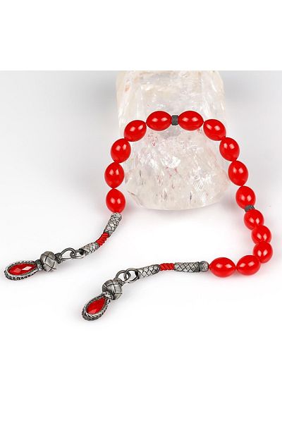 TESBİHCİBABA Strawberry Red Zaza Rosary with Kazaz Whips