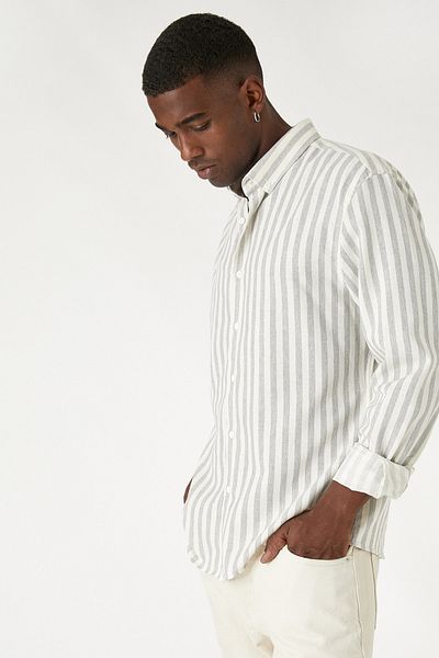 Koton Men's Gray Striped Shirt 3WAM60152HW