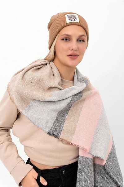 Saria Moda Soft Textured Mixed Striped Shawl with Thick Shoulders