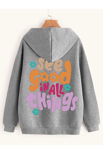 Deocept Vezi Hanorac supradimensionat cu glugă, imprimat bun