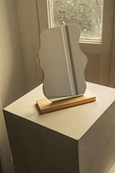 FNC CONCEPT Makyaj Aynası Ahşap Asimetrik Ayna Dekoratif Selfie Aynası Ev Dekorasyon 20x28 Cm