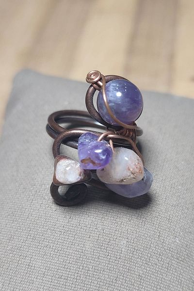TAŞÇIZADE Amethyst Jewelled Ring Adjustable Copper Ring