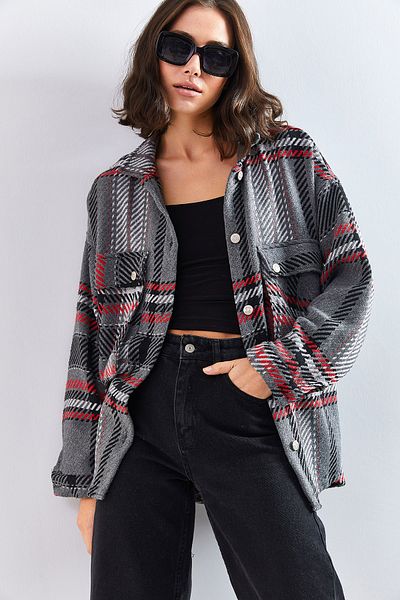 Bianco Lucci Women's Bellows Pocket Plaid Shirt 4594