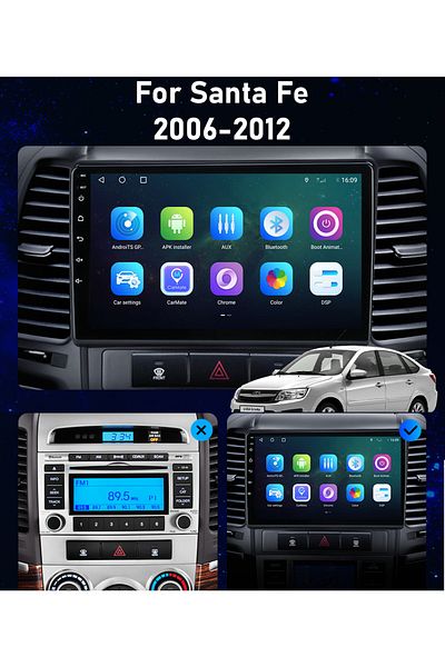 EXVOL Hyundai Santa Fe 2006-2012 Compatible Android Multimedia 9 Inc Ips Screen HD2/16GB