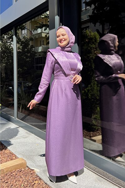 Puane Omuz Vatkalı Saten Kalem Abiye Elbise