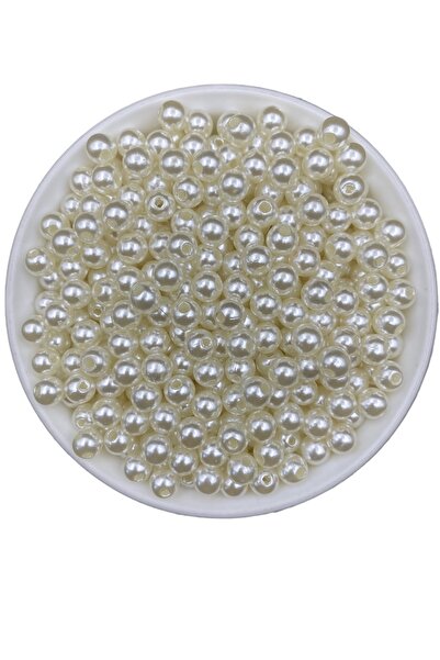 Hedef Bijuteri 50gr 8mm Krem Renk Lüks / Lüx Kaplama Plastik Inci Boncuk , Takı Yapım Boncuğu (50gr,~200 Adet)