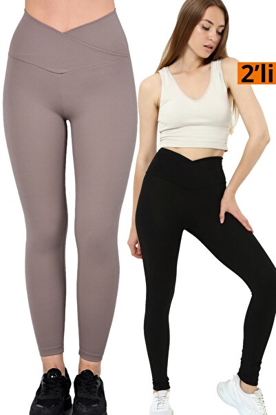 VOSSAX 2-dijelne rebraste leggins hlače visokog struka za oporavak, sportske ...