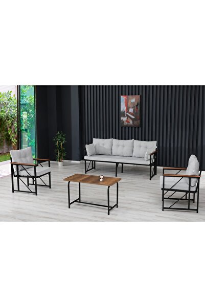 Kırlenta Liva 3+1+1 + Sehpalı Gri Bahçe Mutfak Balkon Mobilyası Takımı