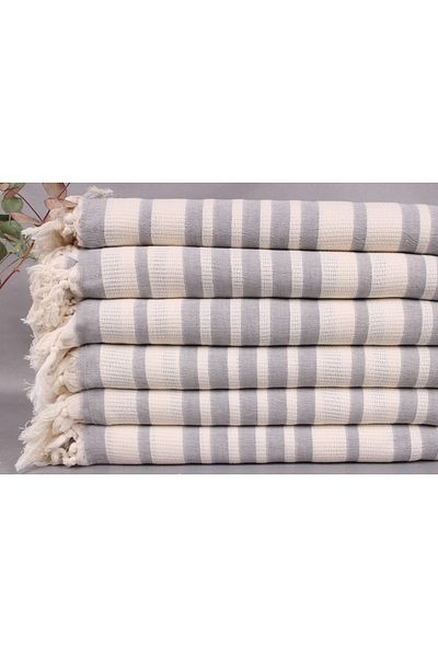 Kayra Export منشفة شاطئ من القطن العضوي باللون الرمادي الداكن، مقاس 85 × 180 سم، منشفة قطنية، منشفة للتشمس، منشفة دافئة