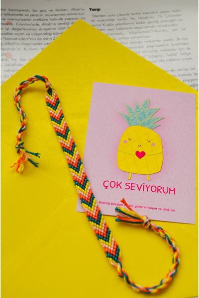 Bidüğüm Renkli Dokuma Arkadaş Bilekliği - El Emeği, Ayarlanabilir Boyut, Kalı...